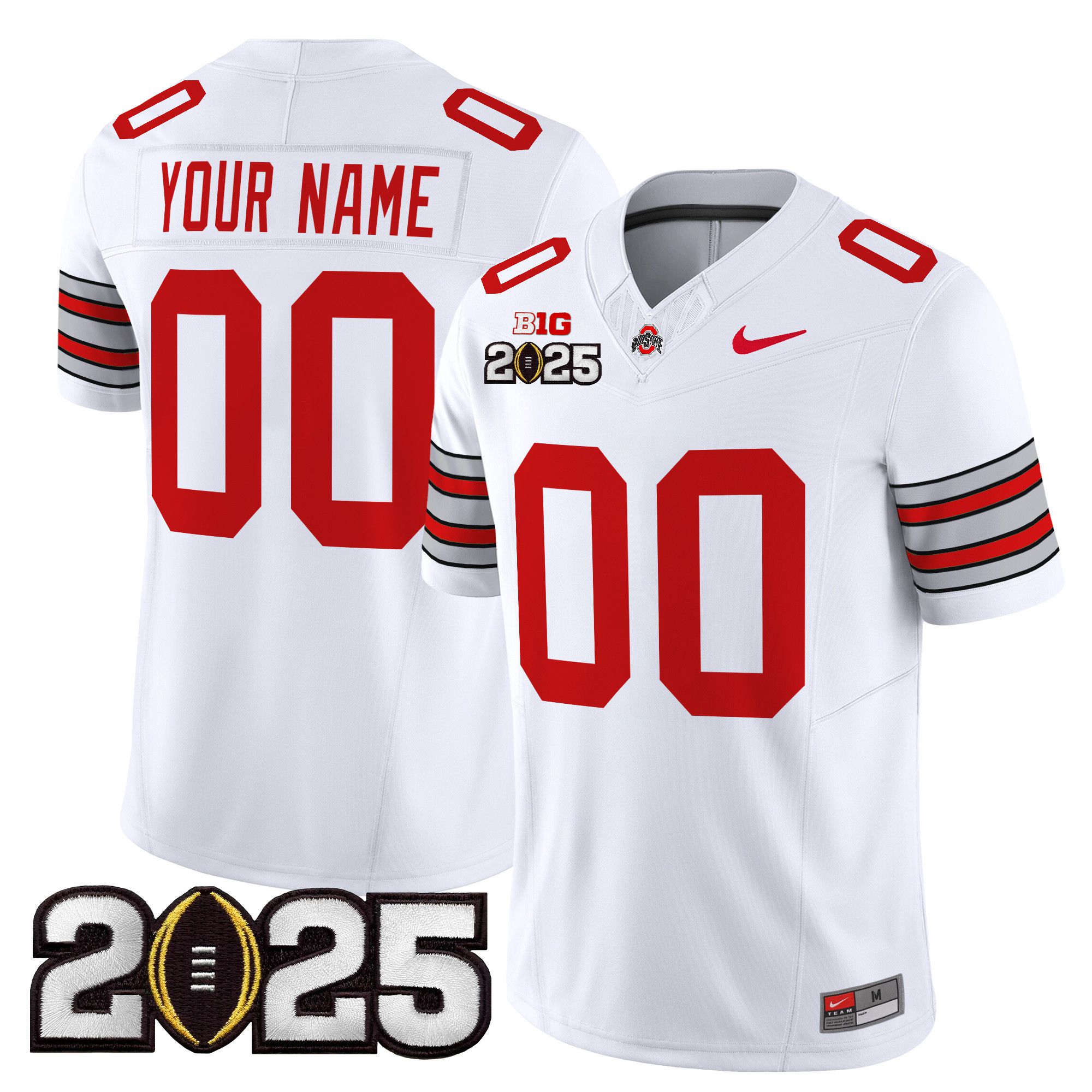 Men Ohio State Buckeyes White 2025 CFP Final Patch Vapor Limited Custom NCAA Jersey